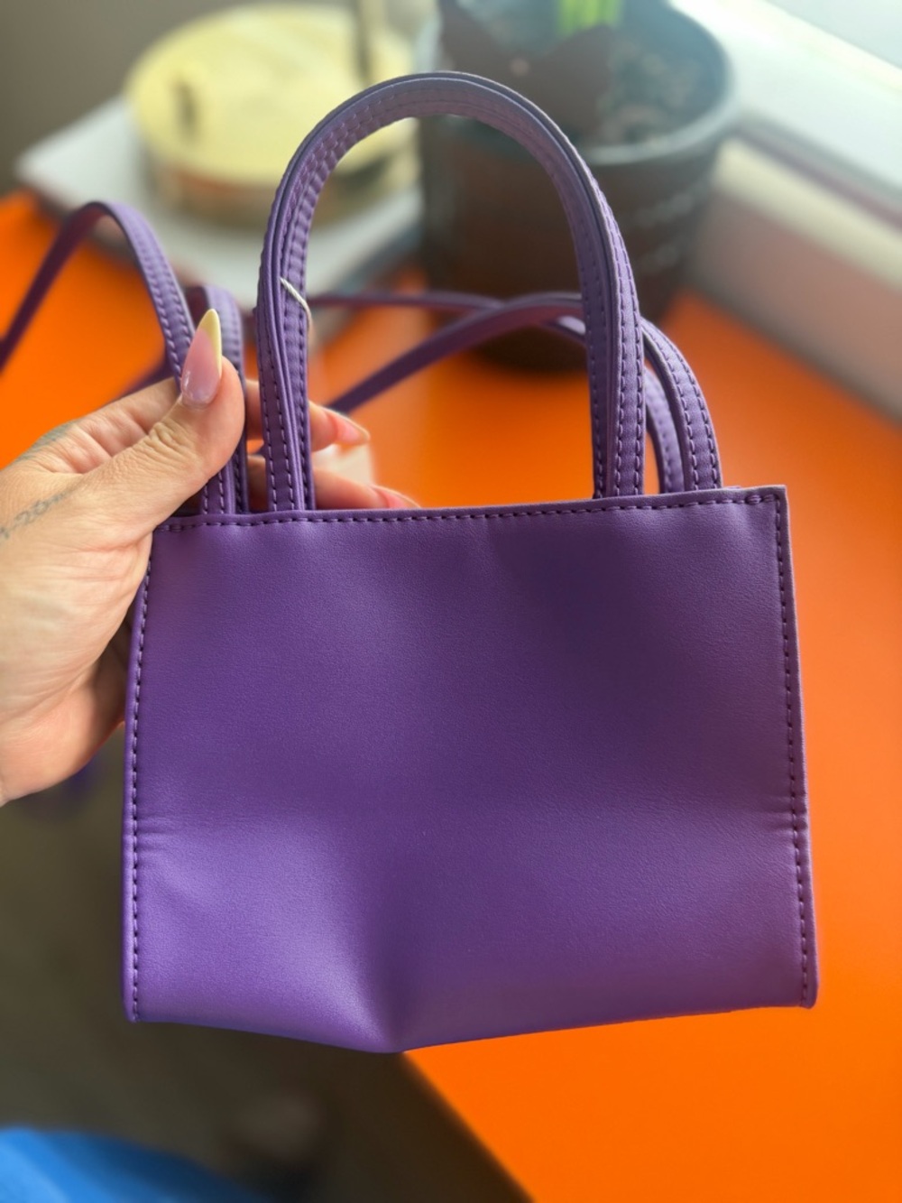 Telfar Purple Mini Shopping Bag with Embossed Logo - Picture 4 of 5